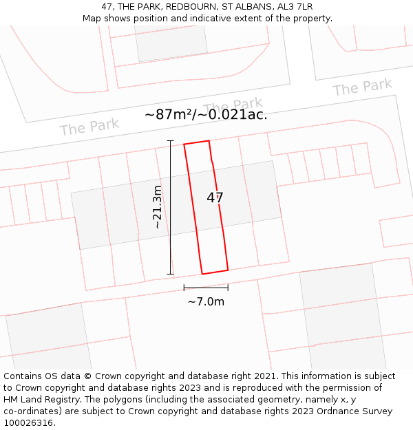 47, THE PARK, REDBOURN, ST ALBANS, AL3 7LR: Plot and title map