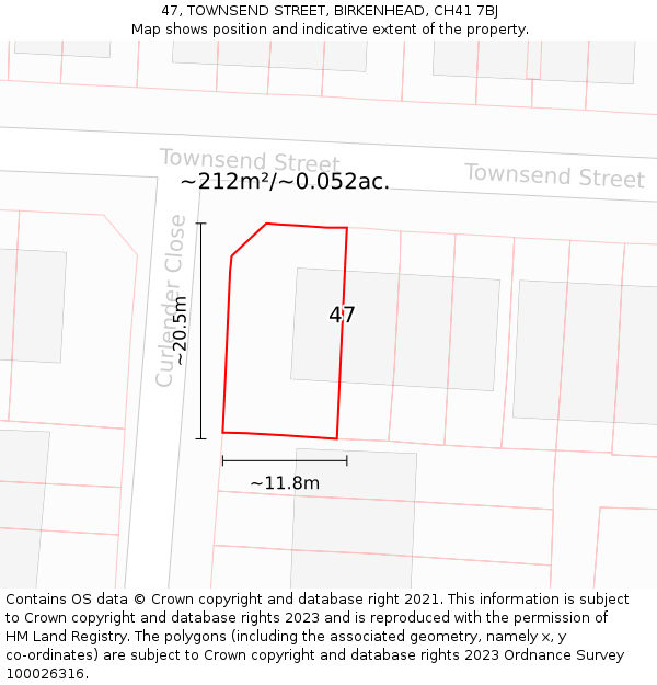47, TOWNSEND STREET, BIRKENHEAD, CH41 7BJ: Plot and title map
