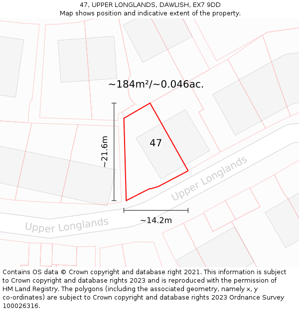 47, UPPER LONGLANDS, DAWLISH, EX7 9DD: Plot and title map