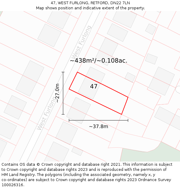 47, WEST FURLONG, RETFORD, DN22 7LN: Plot and title map
