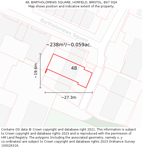 48, BARTHOLOMEWS SQUARE, HORFIELD, BRISTOL, BS7 0QA: Plot and title map