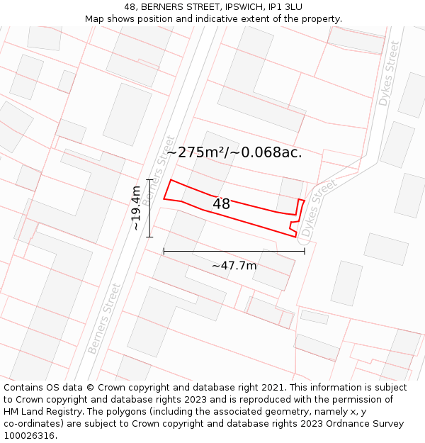 48, BERNERS STREET, IPSWICH, IP1 3LU: Plot and title map