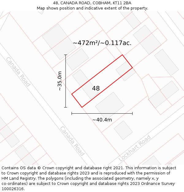 48, CANADA ROAD, COBHAM, KT11 2BA: Plot and title map