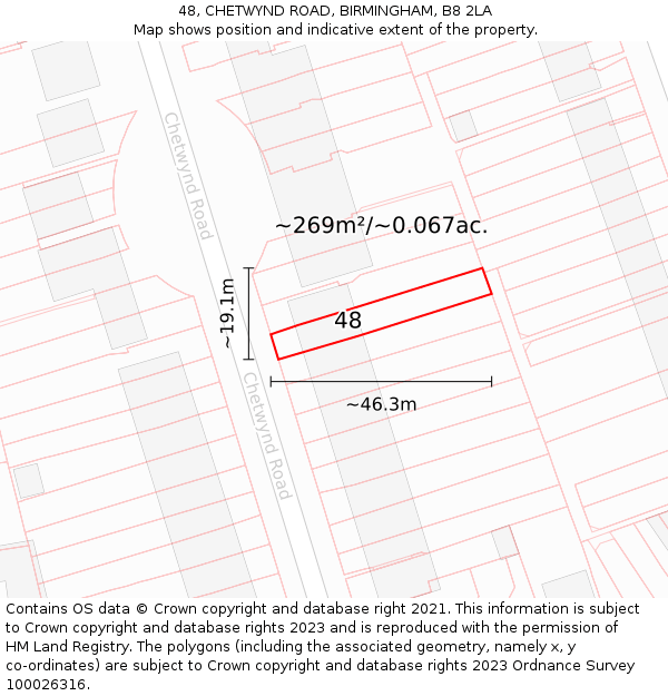 48, CHETWYND ROAD, BIRMINGHAM, B8 2LA: Plot and title map