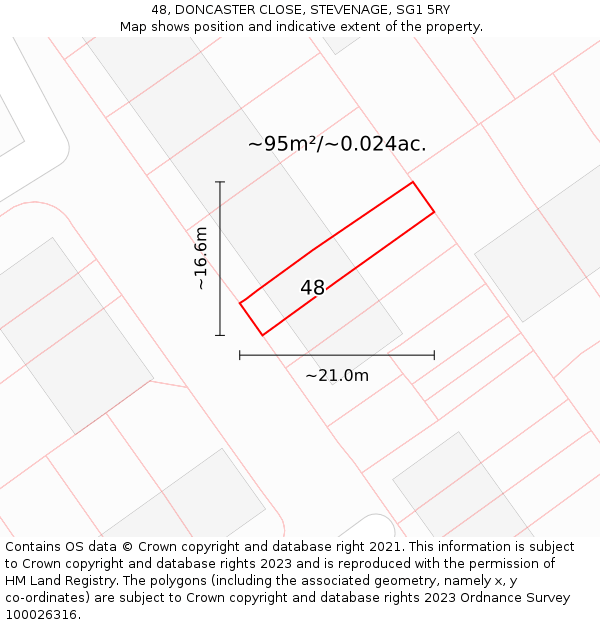 48, DONCASTER CLOSE, STEVENAGE, SG1 5RY: Plot and title map
