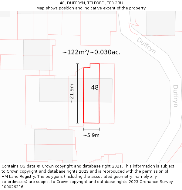 48, DUFFRYN, TELFORD, TF3 2BU: Plot and title map