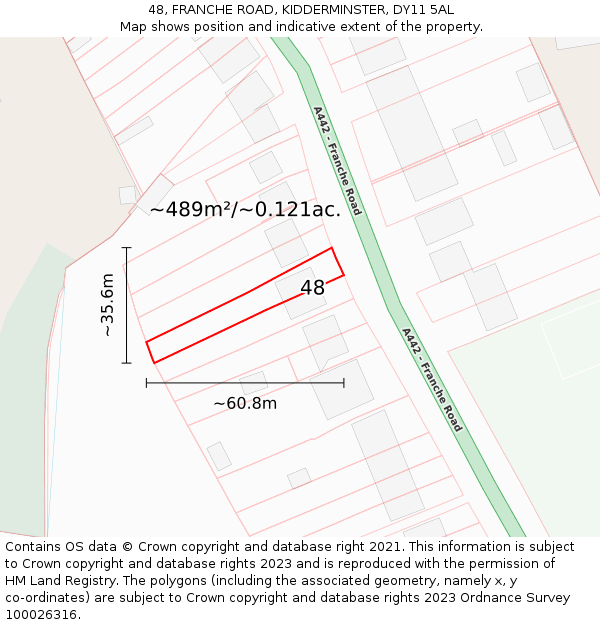 48, FRANCHE ROAD, KIDDERMINSTER, DY11 5AL: Plot and title map