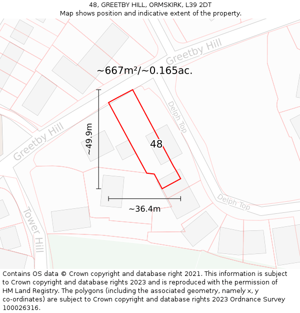 48, GREETBY HILL, ORMSKIRK, L39 2DT: Plot and title map