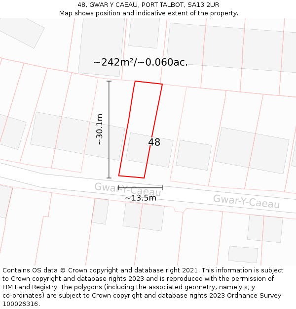 48, GWAR Y CAEAU, PORT TALBOT, SA13 2UR: Plot and title map