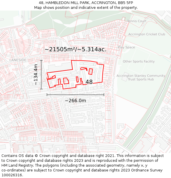 48, HAMBLEDON MILL PARK, ACCRINGTON, BB5 5FP: Plot and title map