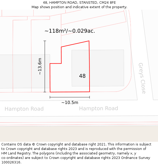 48, HAMPTON ROAD, STANSTED, CM24 8FE: Plot and title map