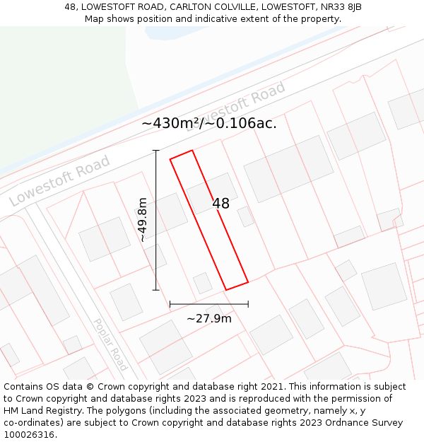 48, LOWESTOFT ROAD, CARLTON COLVILLE, LOWESTOFT, NR33 8JB: Plot and title map