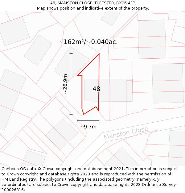 48, MANSTON CLOSE, BICESTER, OX26 4FB: Plot and title map