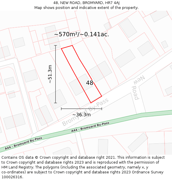 48, NEW ROAD, BROMYARD, HR7 4AJ: Plot and title map