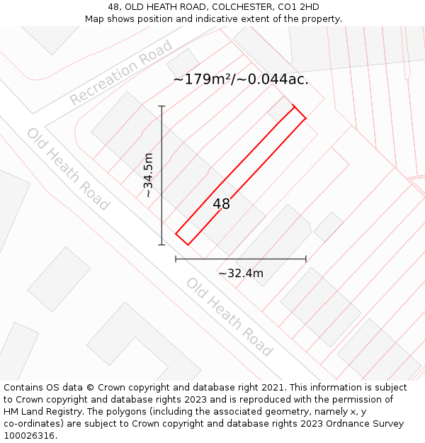 48, OLD HEATH ROAD, COLCHESTER, CO1 2HD: Plot and title map