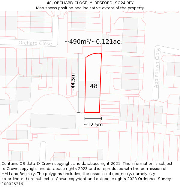 48, ORCHARD CLOSE, ALRESFORD, SO24 9PY: Plot and title map