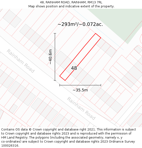 48, RAINHAM ROAD, RAINHAM, RM13 7RL: Plot and title map