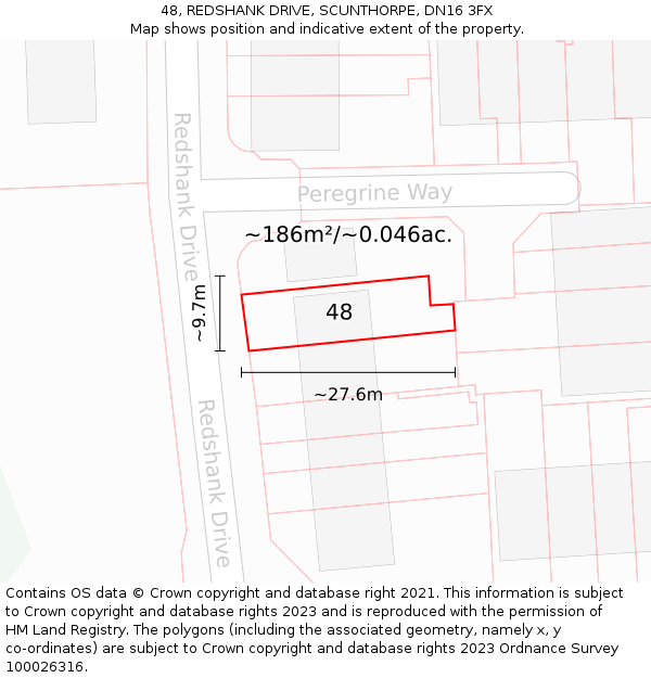 48, REDSHANK DRIVE, SCUNTHORPE, DN16 3FX: Plot and title map