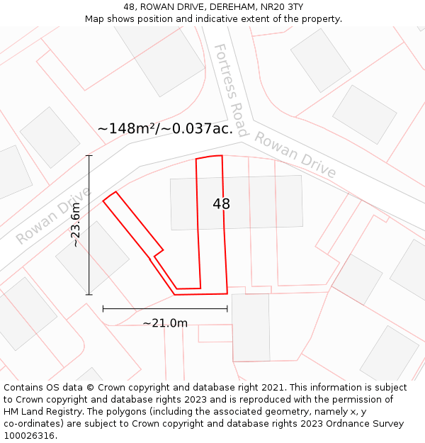 48, ROWAN DRIVE, DEREHAM, NR20 3TY: Plot and title map