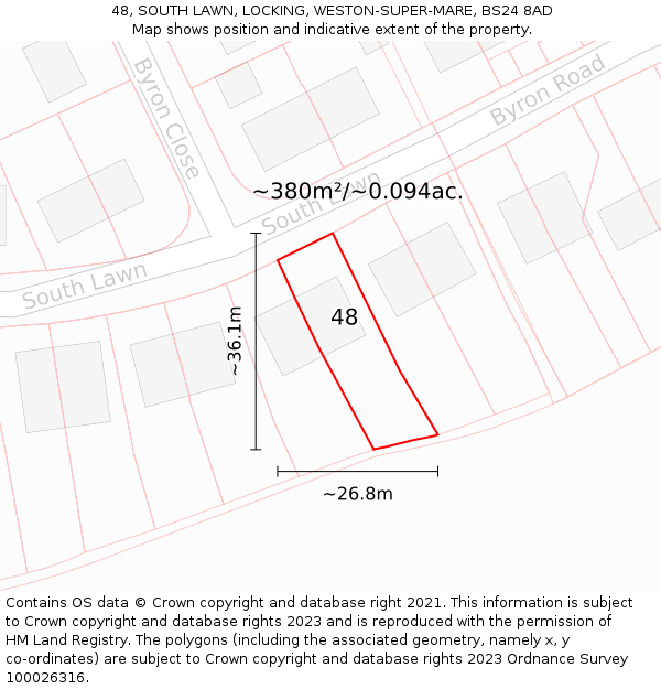 48, SOUTH LAWN, LOCKING, WESTON-SUPER-MARE, BS24 8AD: Plot and title map