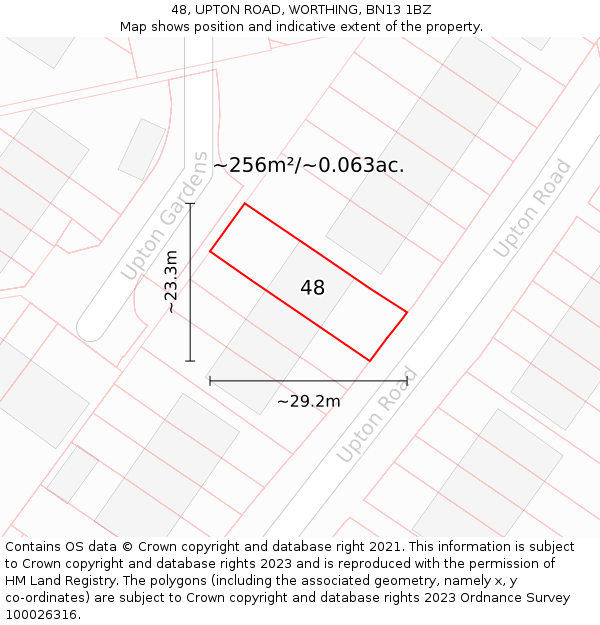48, UPTON ROAD, WORTHING, BN13 1BZ: Plot and title map