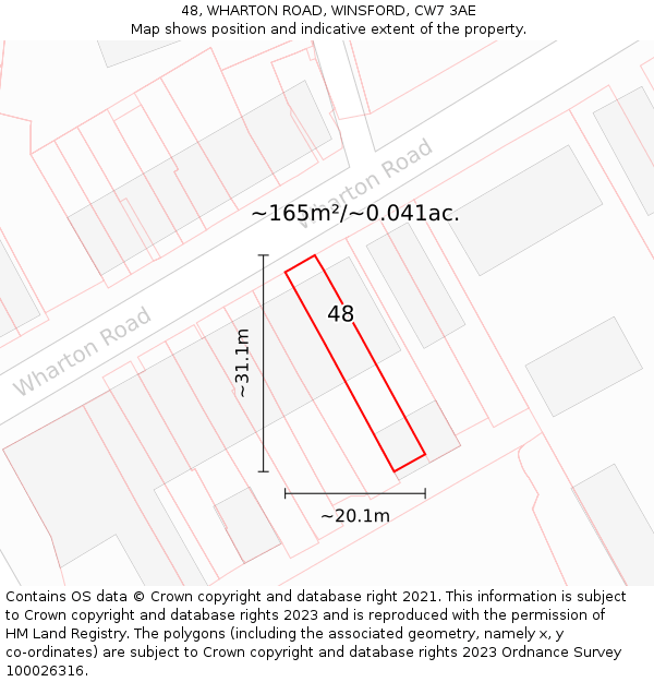 48, WHARTON ROAD, WINSFORD, CW7 3AE: Plot and title map