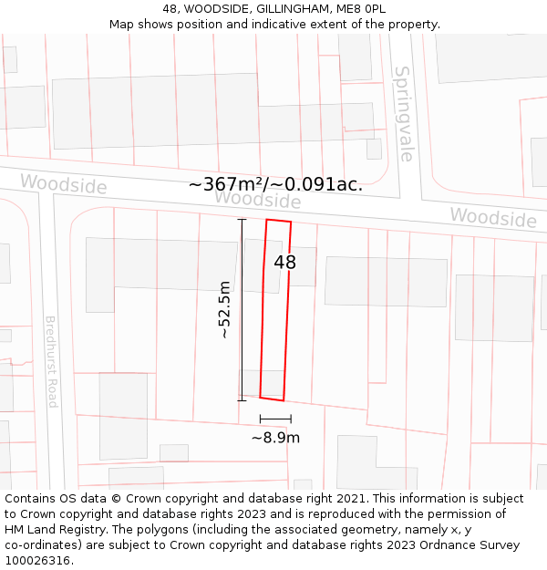 48, WOODSIDE, GILLINGHAM, ME8 0PL: Plot and title map
