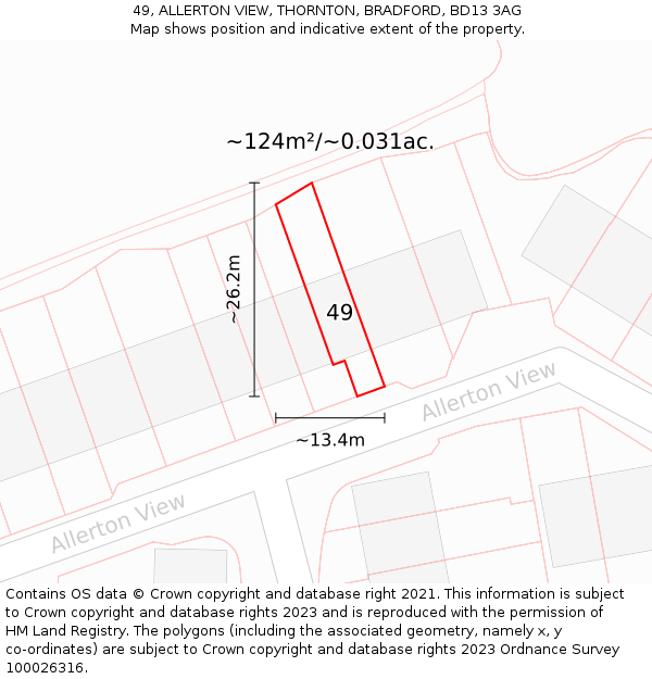 49, ALLERTON VIEW, THORNTON, BRADFORD, BD13 3AG: Plot and title map