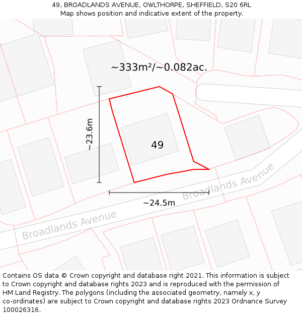 49, BROADLANDS AVENUE, OWLTHORPE, SHEFFIELD, S20 6RL: Plot and title map