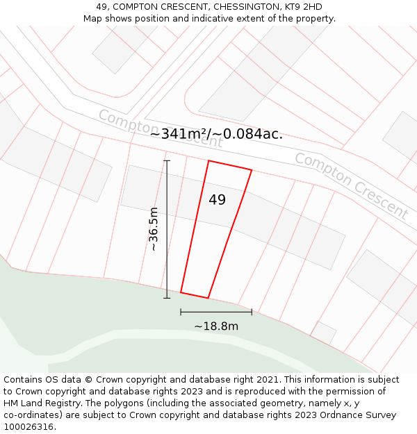 49, COMPTON CRESCENT, CHESSINGTON, KT9 2HD: Plot and title map