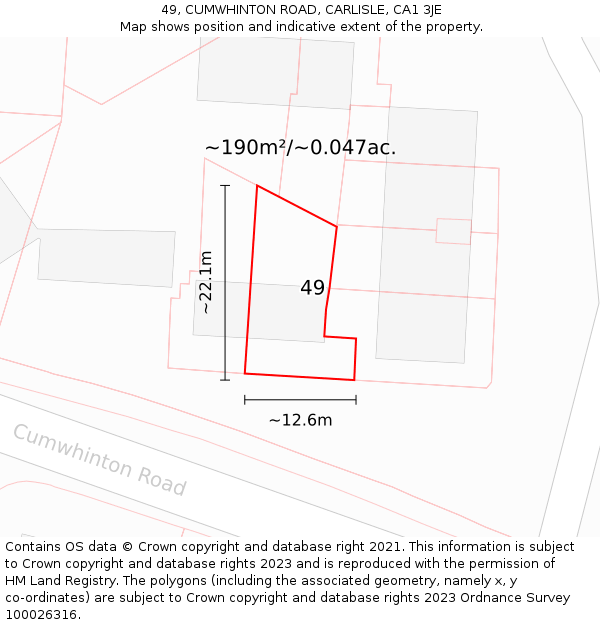 49, CUMWHINTON ROAD, CARLISLE, CA1 3JE: Plot and title map