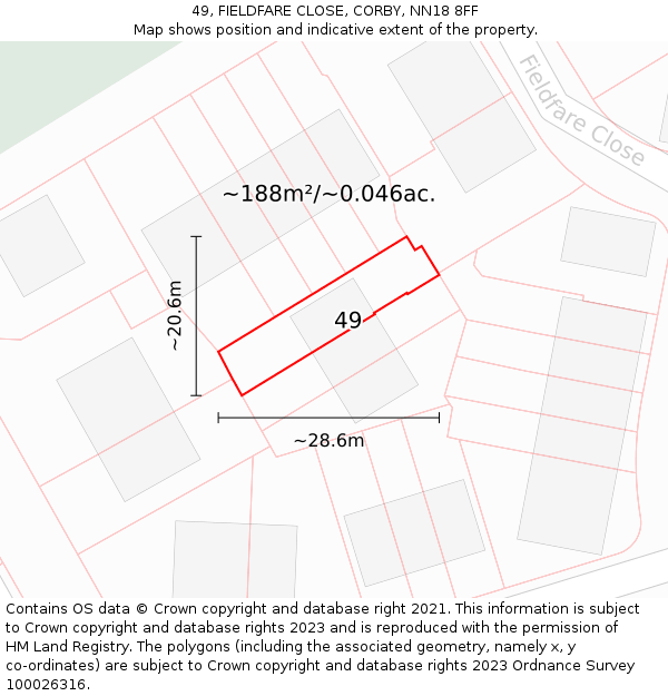 49, FIELDFARE CLOSE, CORBY, NN18 8FF: Plot and title map