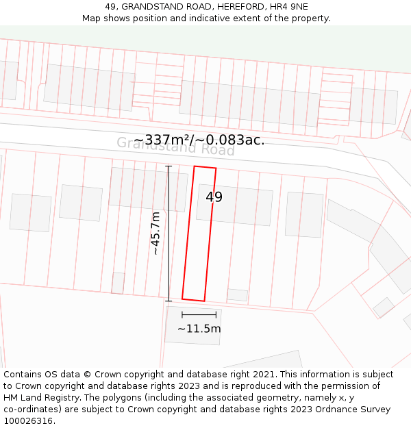 49, GRANDSTAND ROAD, HEREFORD, HR4 9NE: Plot and title map