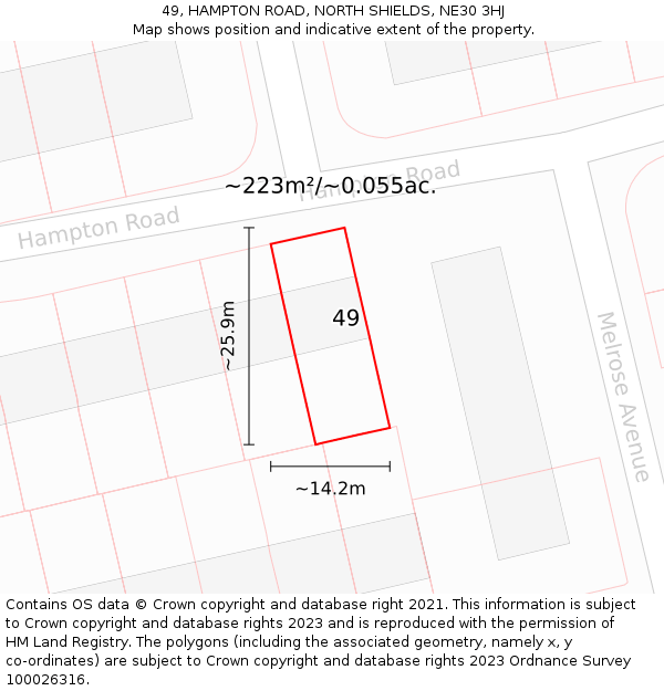 49, HAMPTON ROAD, NORTH SHIELDS, NE30 3HJ: Plot and title map