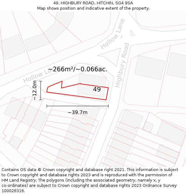 49, HIGHBURY ROAD, HITCHIN, SG4 9SA: Plot and title map