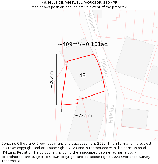 49, HILLSIDE, WHITWELL, WORKSOP, S80 4PF: Plot and title map