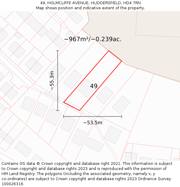 49, HOLMCLIFFE AVENUE, HUDDERSFIELD, HD4 7RN: Plot and title map