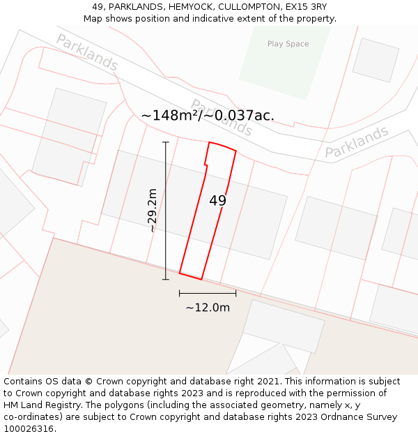 49, PARKLANDS, HEMYOCK, CULLOMPTON, EX15 3RY: Plot and title map
