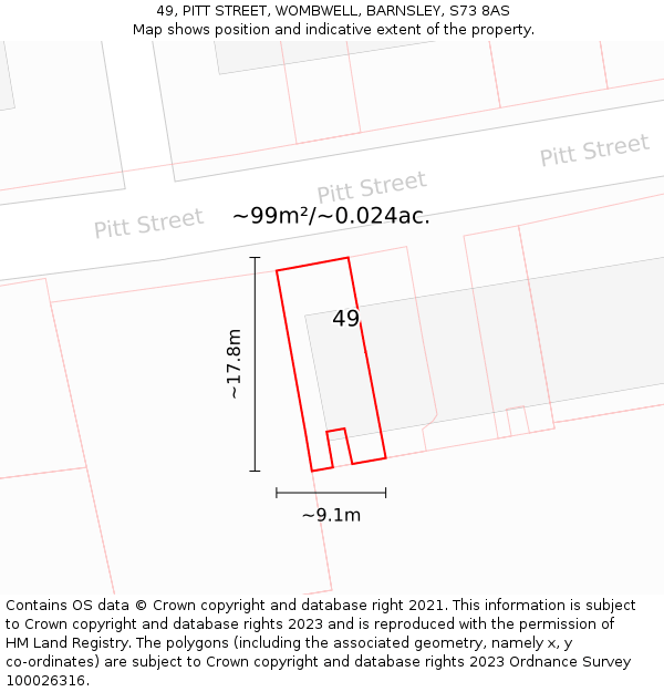 49, PITT STREET, WOMBWELL, BARNSLEY, S73 8AS: Plot and title map