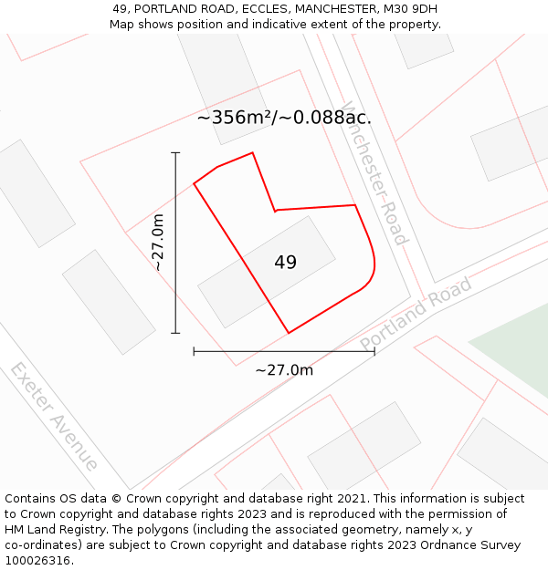 49, PORTLAND ROAD, ECCLES, MANCHESTER, M30 9DH: Plot and title map