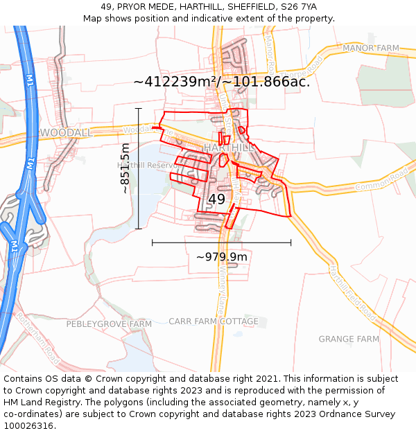 49, PRYOR MEDE, HARTHILL, SHEFFIELD, S26 7YA: Plot and title map