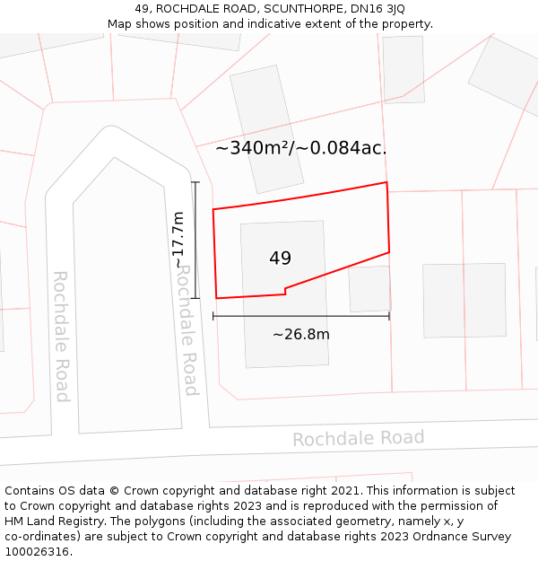 49, ROCHDALE ROAD, SCUNTHORPE, DN16 3JQ: Plot and title map