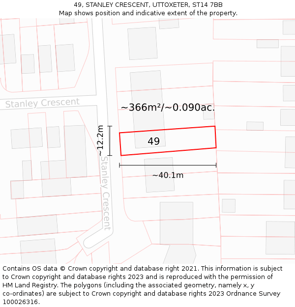 49, STANLEY CRESCENT, UTTOXETER, ST14 7BB: Plot and title map