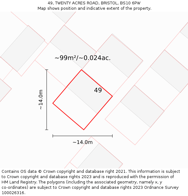 49, TWENTY ACRES ROAD, BRISTOL, BS10 6PW: Plot and title map