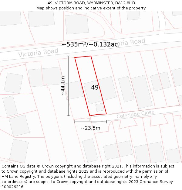 49, VICTORIA ROAD, WARMINSTER, BA12 8HB: Plot and title map