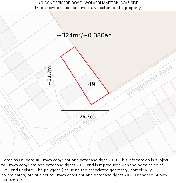 49, WINDERMERE ROAD, WOLVERHAMPTON, WV6 9DF: Plot and title map