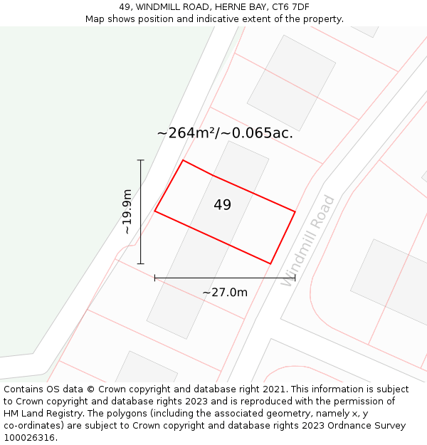 49, WINDMILL ROAD, HERNE BAY, CT6 7DF: Plot and title map