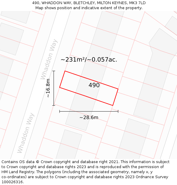 490, WHADDON WAY, BLETCHLEY, MILTON KEYNES, MK3 7LD: Plot and title map