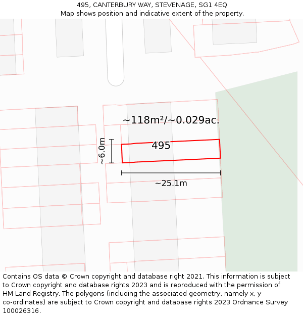 495, CANTERBURY WAY, STEVENAGE, SG1 4EQ: Plot and title map