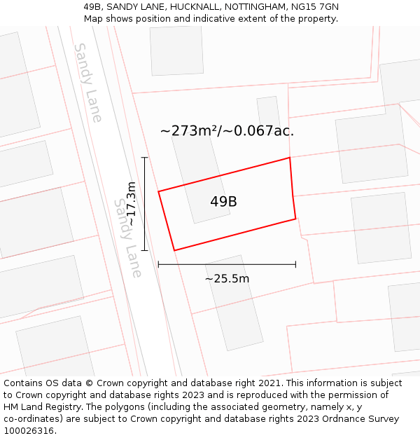 49B, SANDY LANE, HUCKNALL, NOTTINGHAM, NG15 7GN: Plot and title map